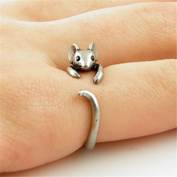 Cute Mouse Finger Ring Adjustable Handmade Vintage - Picture 1 of 5